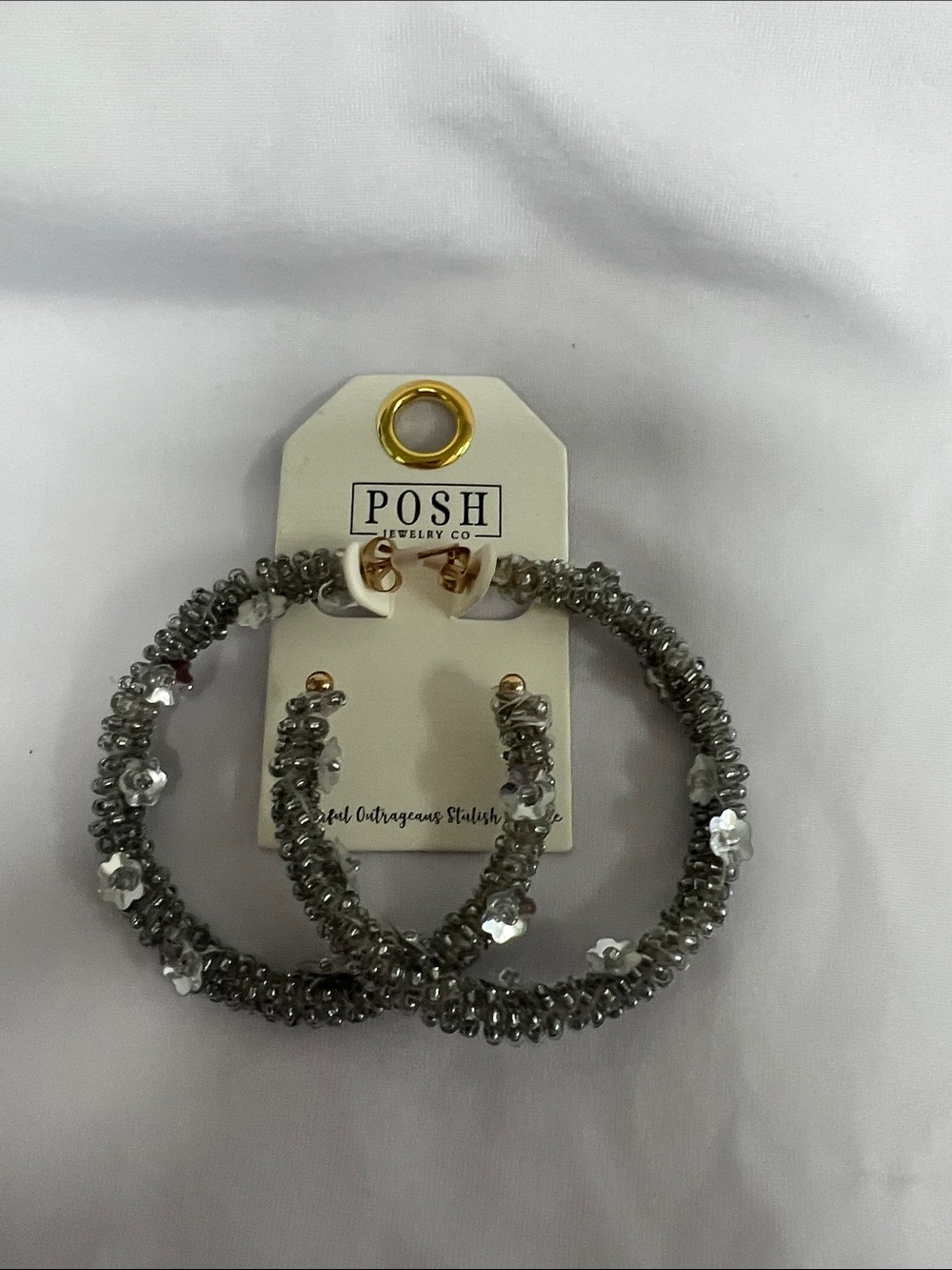 Posh Silver Beaded Hoop Earrings with Floral Accents